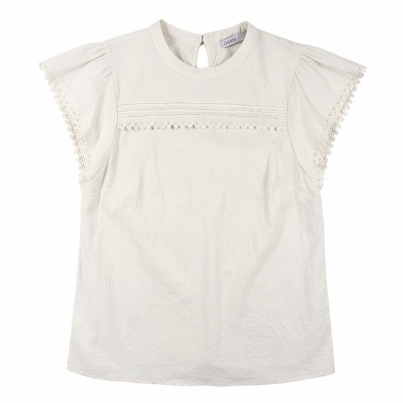 Oasis Tops - Oasis Ivory Lace Trim Flutter Sleeve Blouse | Size UK 12 / US 8 Cottagecore